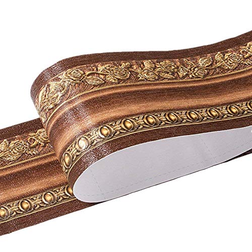 REDODECO 3D Pattern Self Adhesive Floral Molding PVC Wallpaper Border Home Deco (Dark Brown)