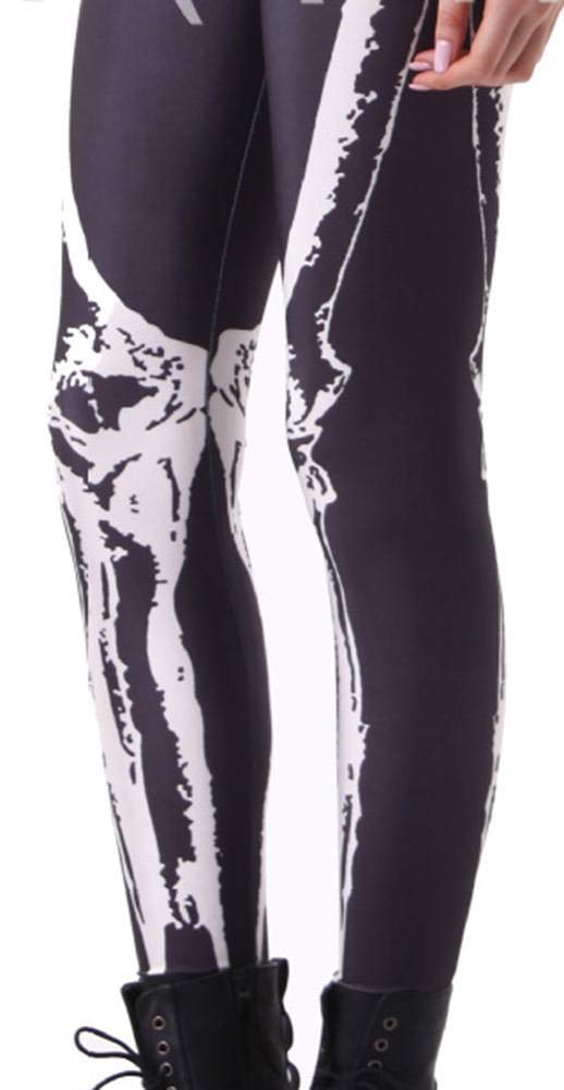 Sister Amy Women's Digital Galaxy Printted Ankle Elastic Tights Legging Black Skeleton in White US XXXL