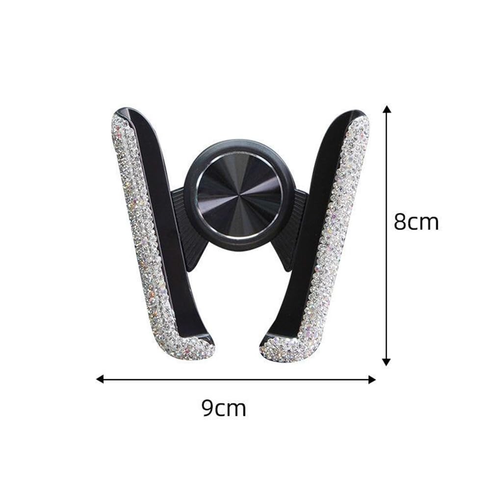 Bling Car Phone Holder,360° Adjustable Crystal Automobile Cradle,Mini Air Vent Cellphone Holder for Car,Black