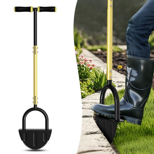 Lawn Edger Tool, Half Moon Tooth Edger with T-Grip Handle, 40-Inch Long Handled Sidewalk Grass Edger for Precise Lawn Edging and Land scaping