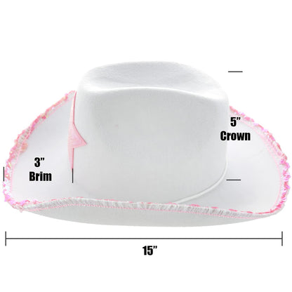 GiftExpress White Felt Cowgirl Hat with Pink Sequin Star, Country Themed Party Cowboy Dressup Play Costume Hat For Teens & Adults