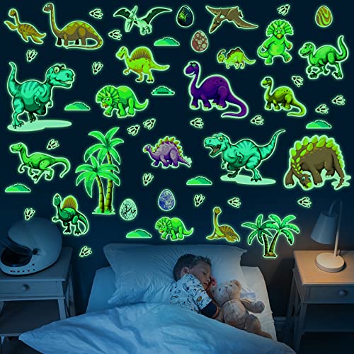 110 Piece Dinosaur Wall Decals - Glow in the Dark, Removable, Colorful Dinosaur Wall Stickers for Kid Nursery, Living Room, Classroom & Birthday Decoration