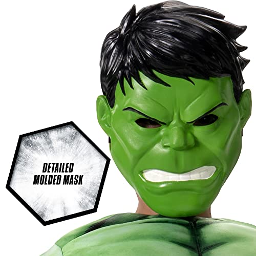 Marvel Hulk Official Youth Halloween Costume - Premium Quality Padded Jumpsuit with Plastic Mask (Size Small) Green