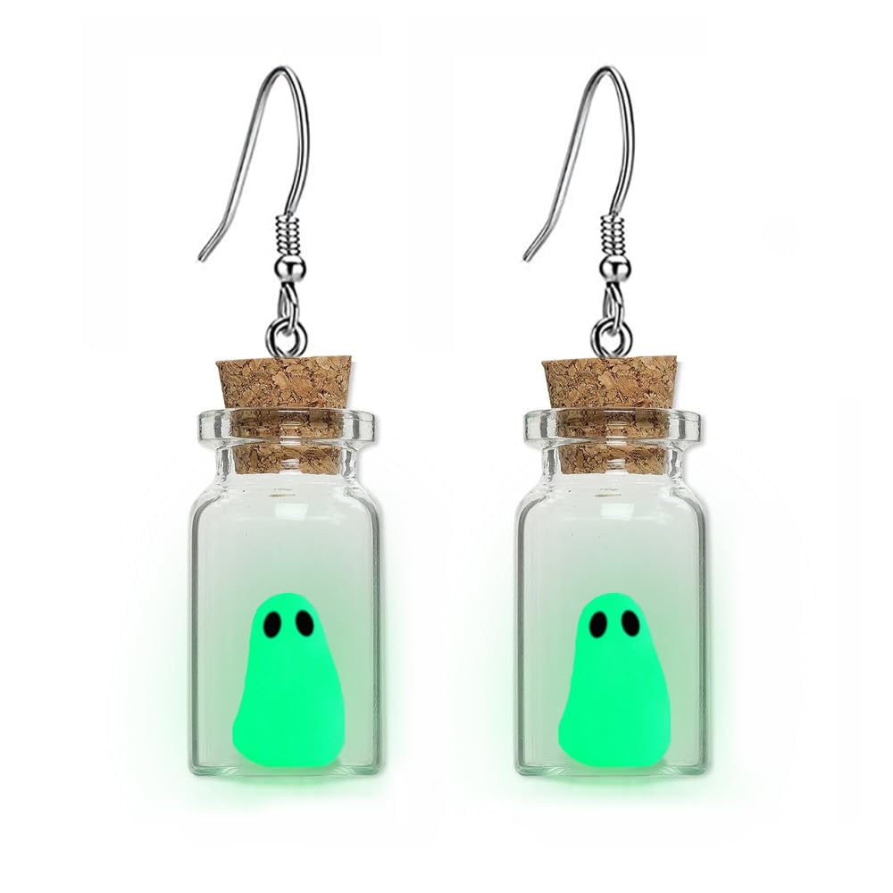 Ghost Earrings, Ghost In A Bottle Earring, The Adopt A Ghost Earring, Halloween Tiny Glow-In-The-Dark Spooky Charm Pendant Earrings Party Jewelry Gifts for Women