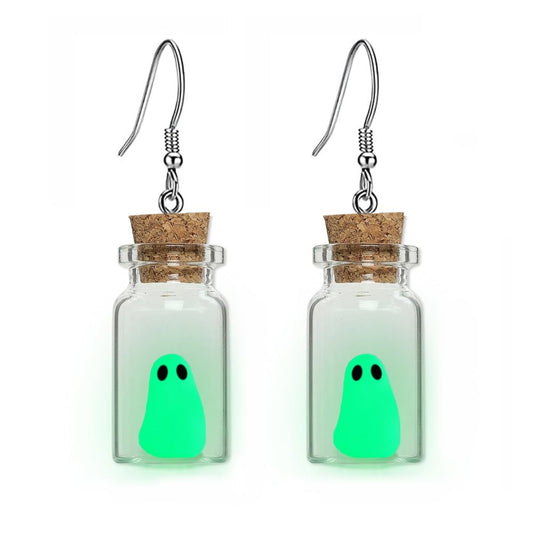 Ghost Earrings, Ghost In A Bottle Earring, The Adopt A Ghost Earring, Halloween Tiny Glow-In-The-Dark Spooky Charm Pendant Earrings Party Jewelry Gifts for Women