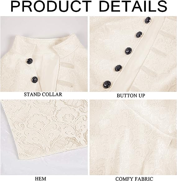 Mens Steampunk Medieval Jacket Pirate Viking Renaissance Costume Formal Tailcoat Gothic Victorian Halloween Tuxedo Coats Beige