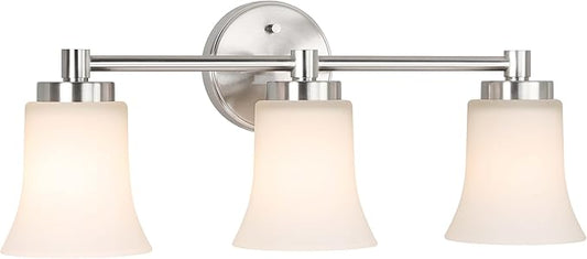 XiNBEi Lighting Vanity Light, Modern Bathroom Wall Light with Glass, Brushed Nickel 3 Light Bath Bar Light XB-W1235-3-BN