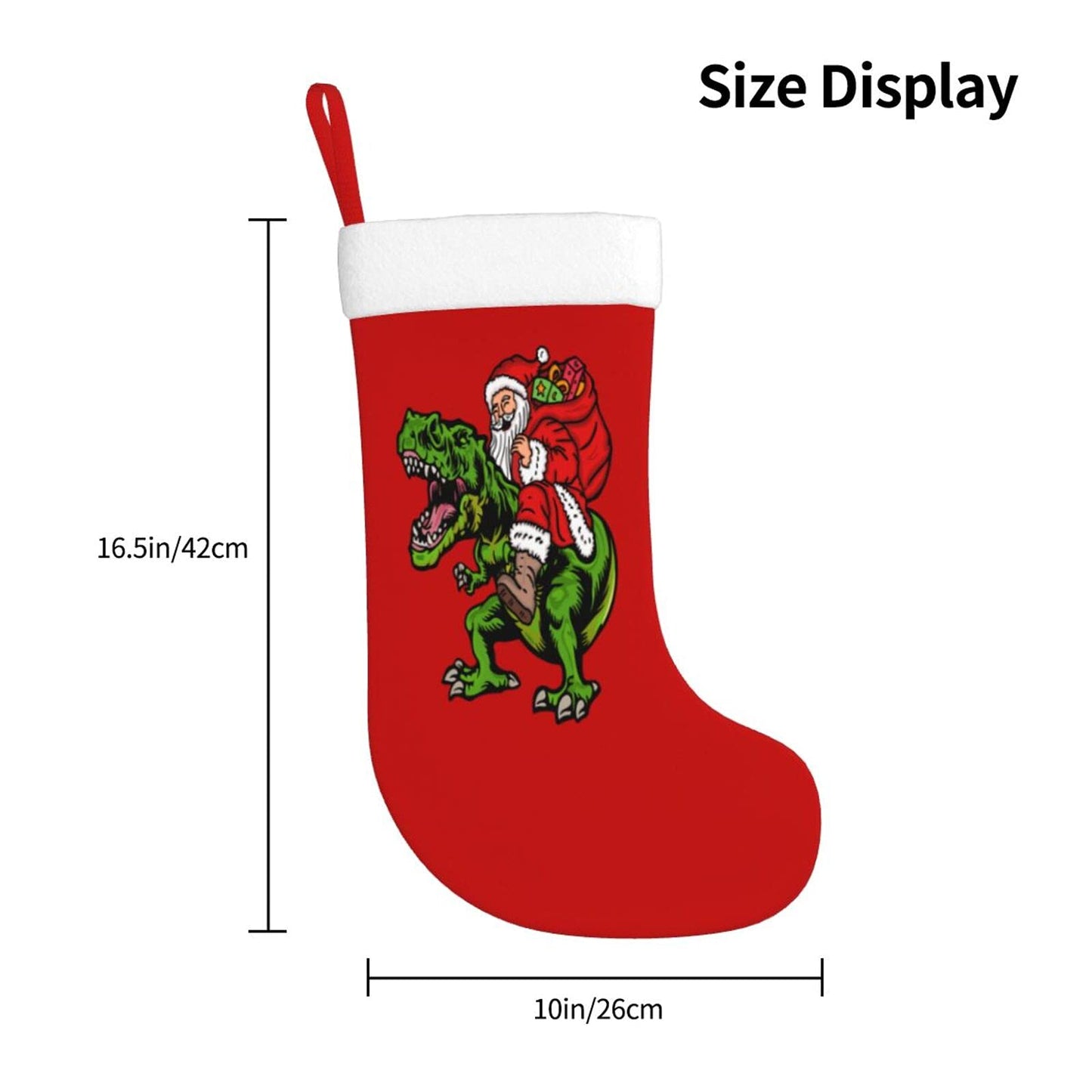 Yilad Christmas Stockings Dinosaur Santa Claus Xmas Stockings with Plush Faux Fur Cuff Decoration for Holiday Family Party 16.5 Inches