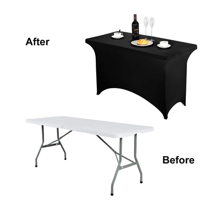 FORLIFE Spandex Table Covers 4ft，Fitted Tablecloth for 4ft Rectangular Tables, Stretch Patio Table Covers, Universal Spandex Table Cover for Wedding, Banquet, Party (4ft, Black)