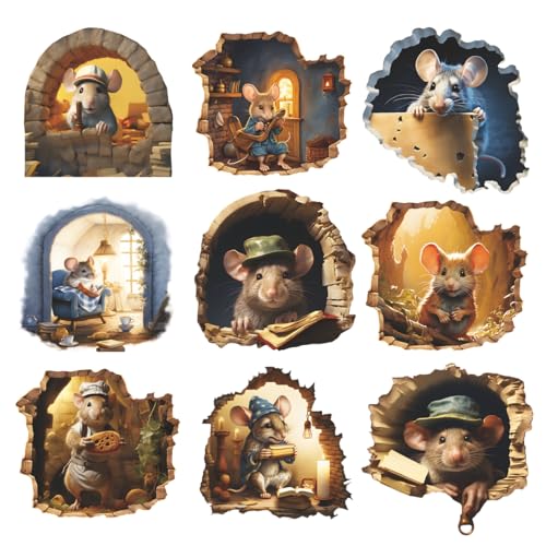 BooDecal DIY 9 Rats Cute Chef Candle Mice 4.5 x 4.5 in Doors Fake Hole Vinyl Lettering Decal Home Decor Wall Murals Decals Stickers for Halloween