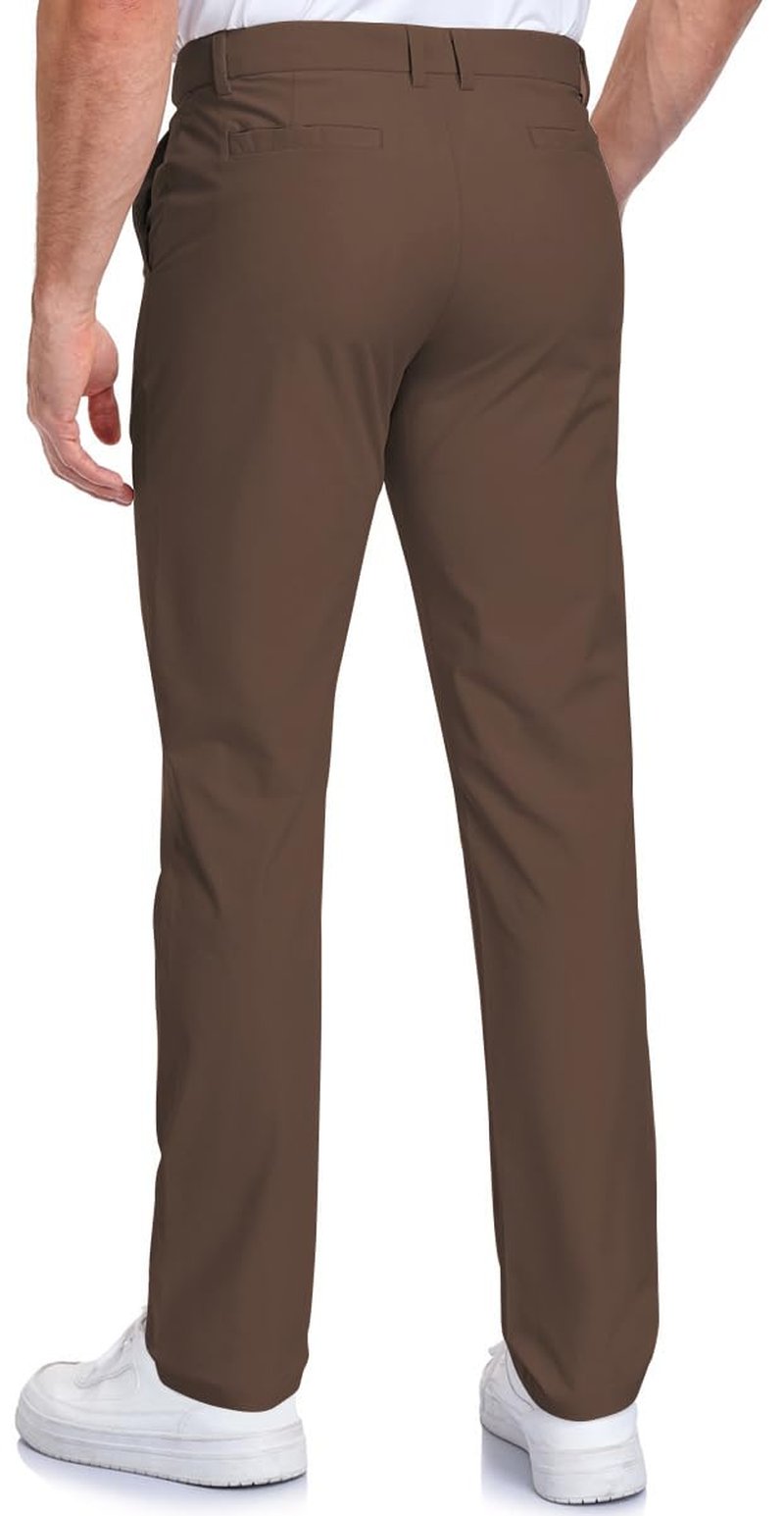 SPOSULEI Men's Golf Pants Lightweight Quick Dry Dress Business Pants with 4 Pockets Stretch Chino Slacks Pants Brown 32Wx32L