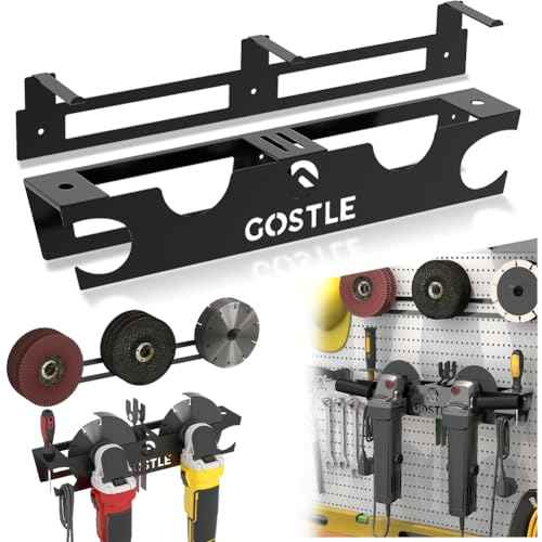 2 Bay Angle Grinder Holder with Discs Hook Rack, Grinders Power Tools Holder Storage Rack, Wall Mount Organizer Bracket for Cutters Polishers with Cord Hanger and Hooks
