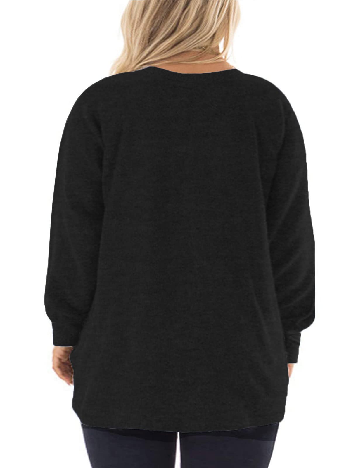 DOLNINE Plus Size Christmas Sweater Winter Casual Holiday Tops Long Sleeve Sweatshirts Black SD007-20W