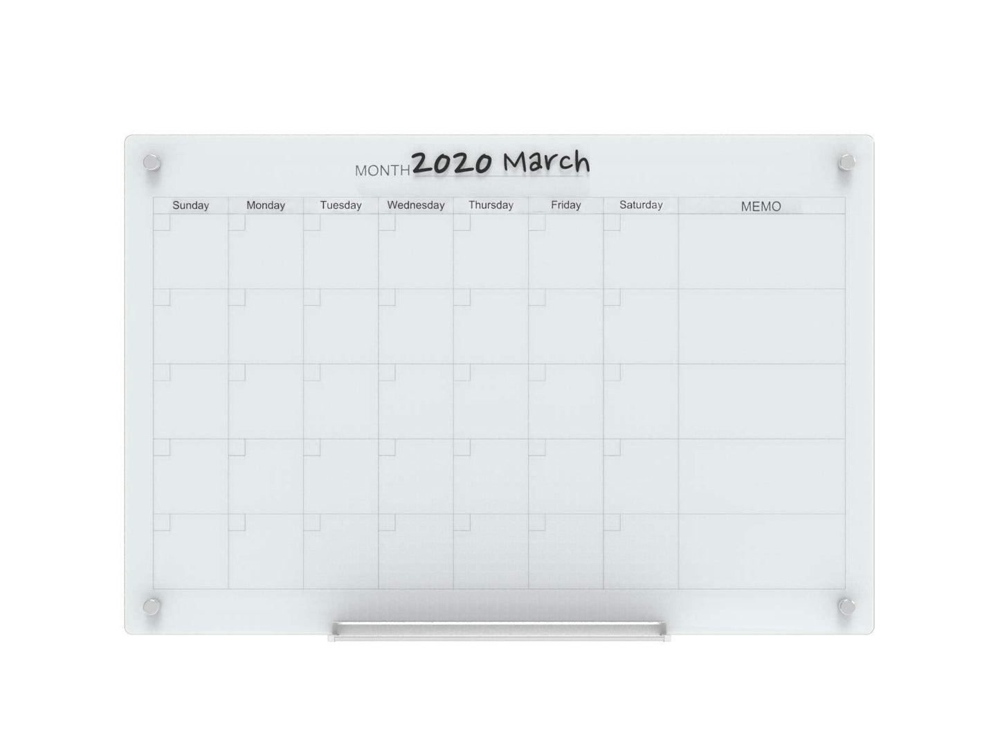 Audio-Visual Direct Magnetic Glass Dry Erase Board Set (3' x 2', Calendar White) for Wall - Monthly Planner