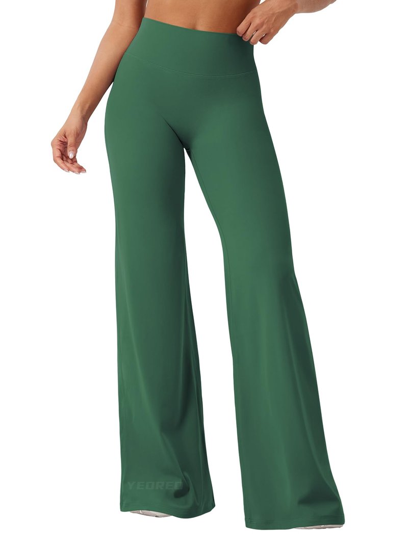 YEOREO Workout Leggings Womens No Front Seam Straight Leggings 35" High Waist Buttery Eddiy Gym Yoga Pants Dark Green S