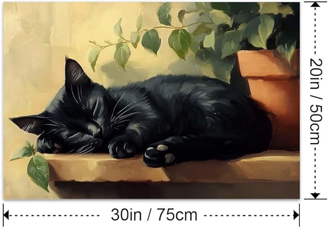 Yesad Cat Wall Art, Sleeping Cat Print Poster Cat Painting Pictures Rustic Wall Décor for Living Room Bedroom Farmhouse Decorations Cat Lover Gift (Unframed,30”x20”, Cat4)