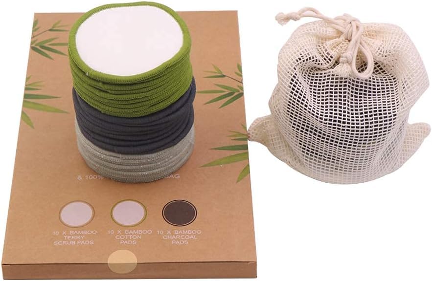 Chloven 30 Pack Reusable Makeup Remover Pads - Bamboo Reusable Cotton Rounds for Toner, Washable Eco-Friendly Pads for All Skin Types with Cotton Laundry Bag