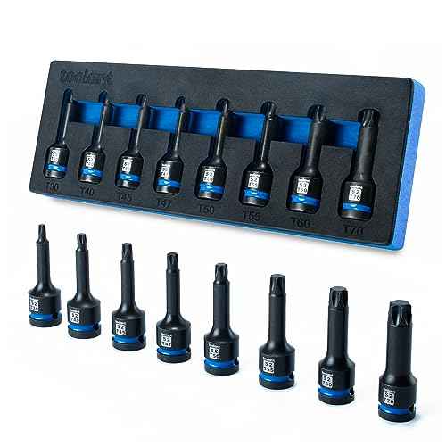 toolant Impact Torx Bit Socket Set 8pcs(T30-T70),1/2" S2 Steel Air Drive Star Sockets, High Impact Bits,Professional Mechanic & Automotive Repair Socket Set