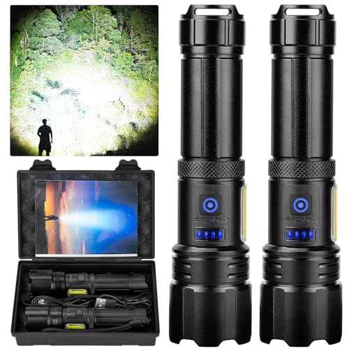 Flashlight Rechargeable Flashlights High Lumens, 99,000 LM Bright LED Flashlight Powered Flash Light, USB Rechargeable Flashlights & Waterproof Handheld Flash lights for Home Camping Hiking(2 Pack)