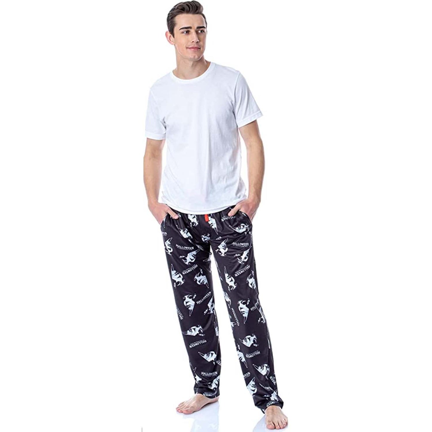 Halloween Michael Myers Men's Horror Film Allover Pattern Adult Lounge Sleep Pajama Pants (Large) Black