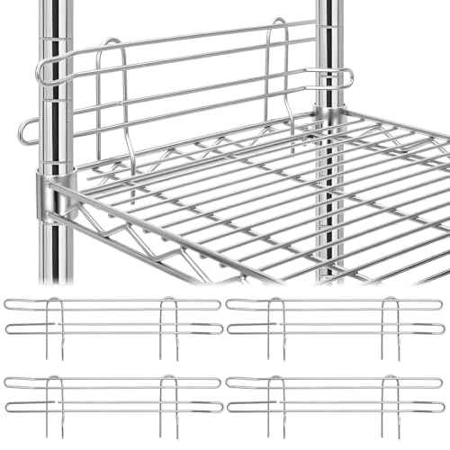 4 Pcs Chrome Wire Shelf Ledge 18" L x 4" H Wire Shelving Side Ledge Metal Shelves Accessories Pantry and Garage Storage (Silver)