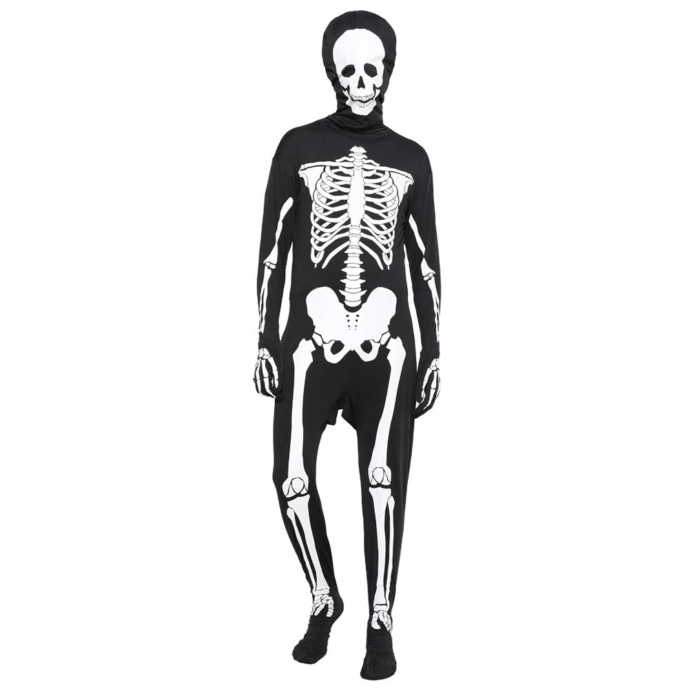 EraSpooky Halloween Men Skeleton Jumpsuit Costume Luminous Skull Skin Full Body Tights Suit (XX-Large)