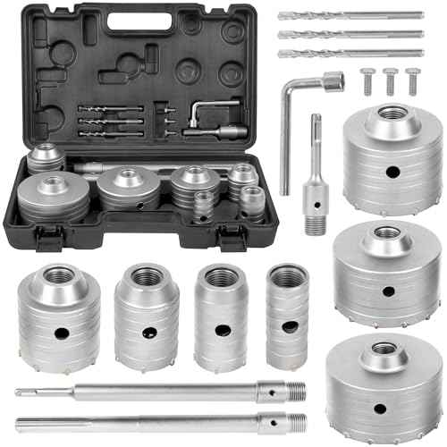 17PCS Concrete Hole Saw Kit with 2 Drill Bits, SDS Plus & Max Shank, Masonry Hole Saw Kit Size 30-110MM, Brick, Cement, Block, Concrete Drilling