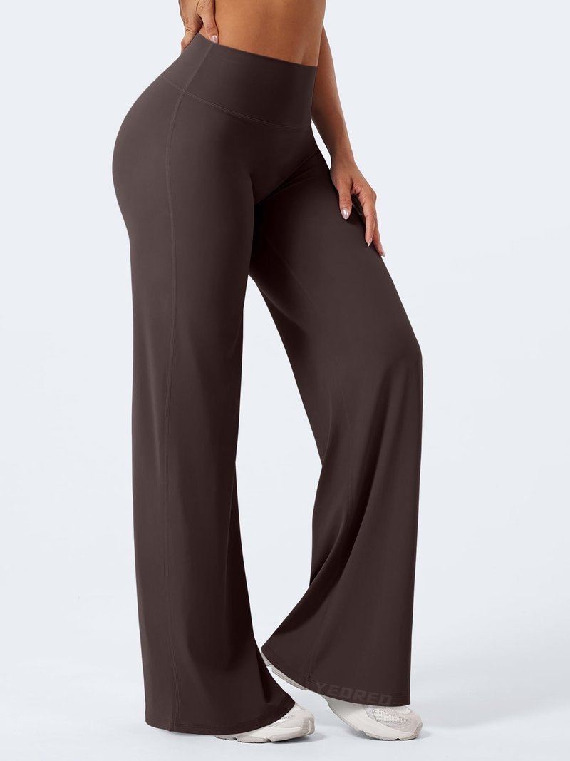 YEOREO Workout Leggings Womens No Front Seam Straight Leggings 33" High Waist Buttery Eddiy Gym Yoga Pants Dark Brown M