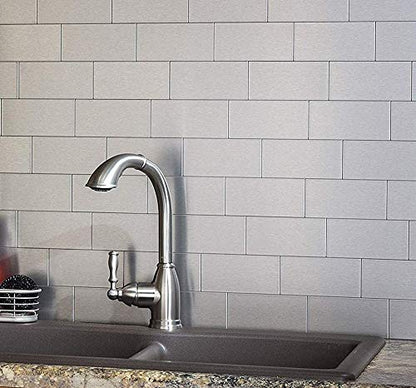 Art3d 100-Pieces Peel and Stick Stainless Steel Backsplash Self-Adhesive Metal Tiles, 3" x 6" Subway Stove Backsplash (Not Magnetic)
