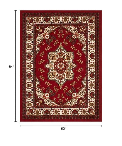 Antep Rugs Alfombras Oriental Traditional 5x7 Non-Skid (Non-Slip) Low Profile Pile Rubber Backing Indoor Area Rugs (Maroon, 5' x 7')