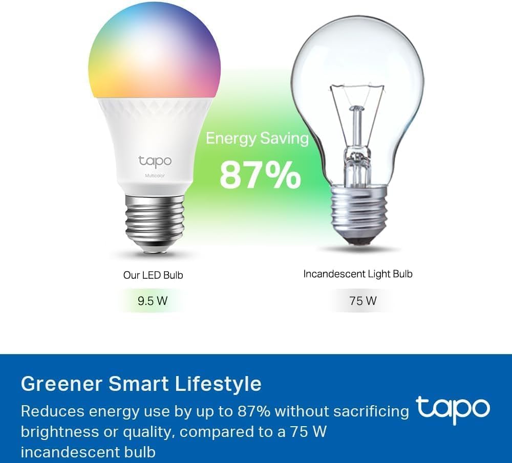 TP-Link Tapo Smart Light Bulbs, 1100 Lumens High Brightness (75W Equivalent), Matter-Certified, 16M Colors WiFi Light Bulb, Dimmable, Works w/Siri, Alexa & Google Home, A19 E26, Tapo L535E(2-Pack)