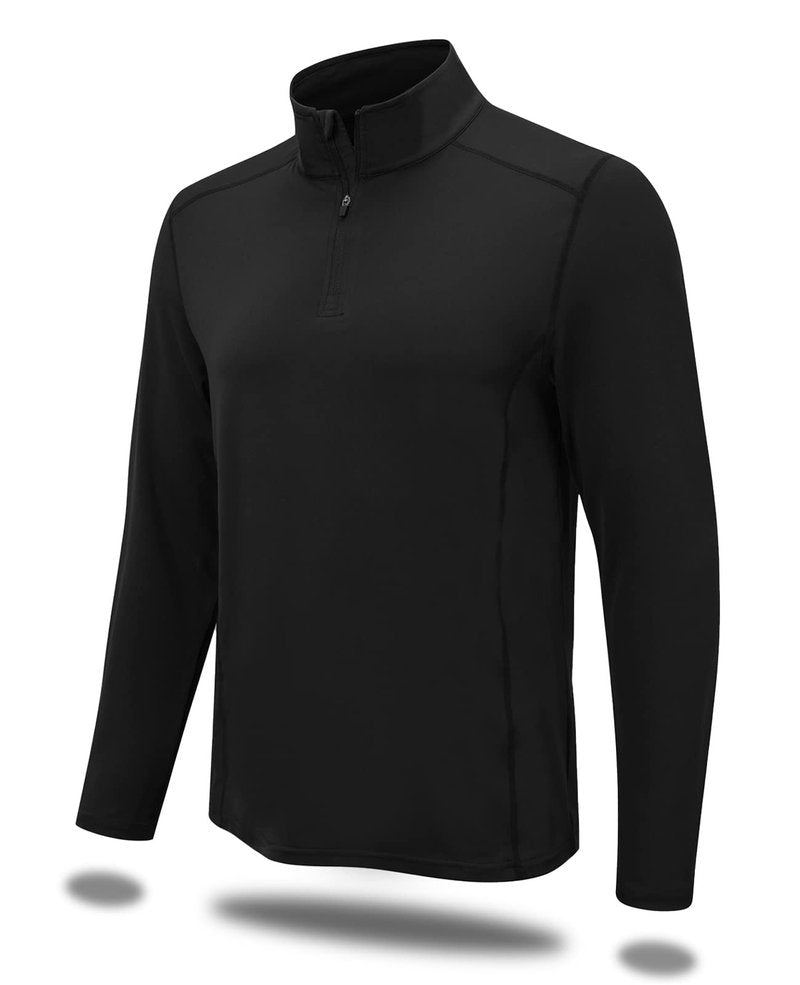 MEETYOO Quarter Zip Pullover Men,Long Sleeve Polo Shirts for Golf,1/4 Quick Dry UPF 50+ Sun Protection Sport Rash Guard Black
