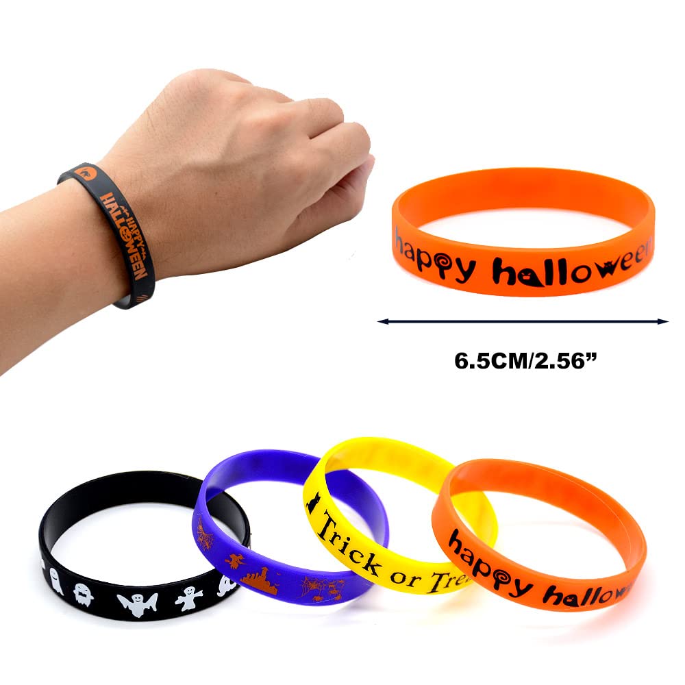 VKTEN 48Pcs Halloween Party Favors Halloween Slap Bracelets Rubber Wristbands Assorted Gifts for Kids - Trick or Treat Toys, Halloween Bag Stuffers Goody Bag Fillers Classroom Prizes