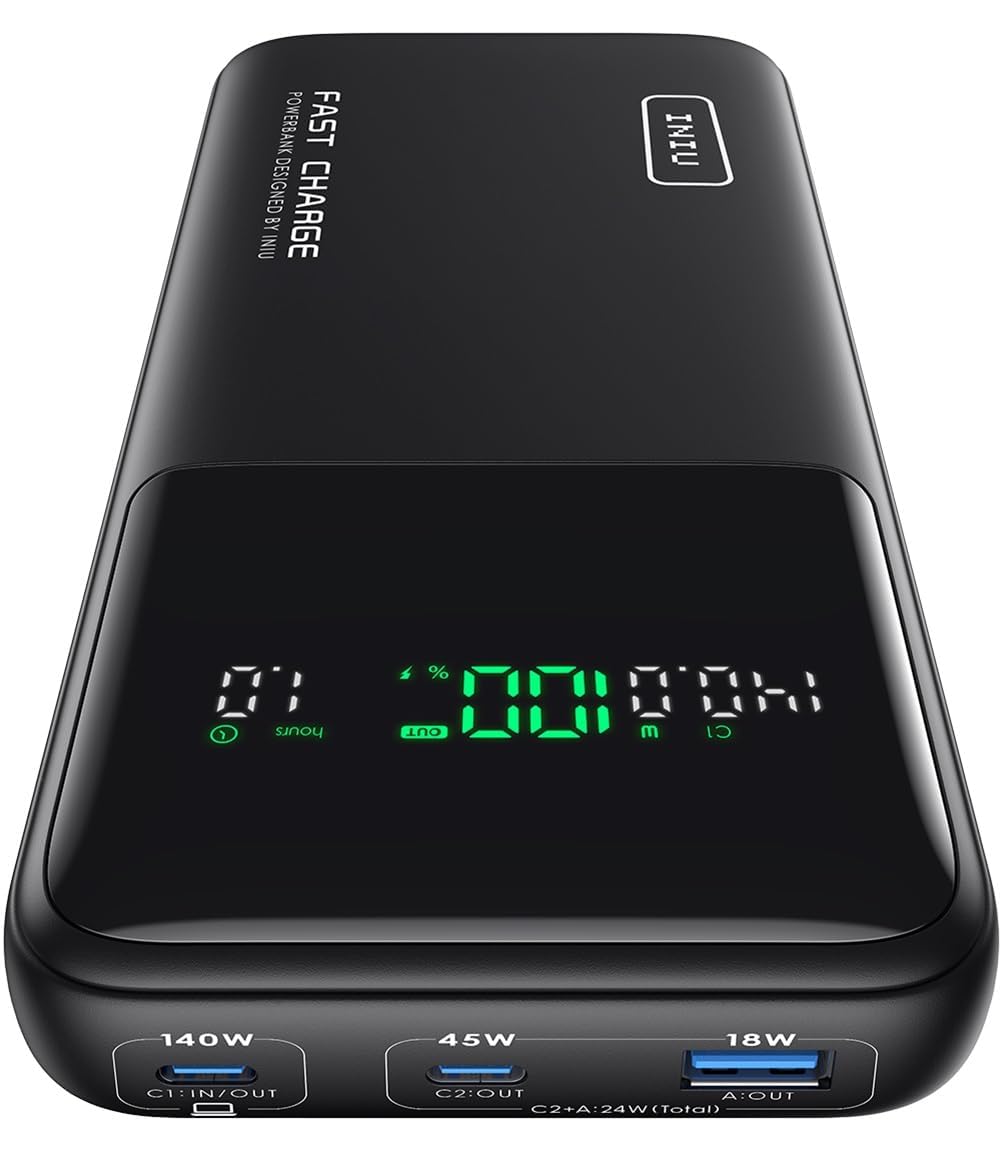 INIU 140W Power Bank, 27000mAh High Capacity Laptop Portable Charger, USB C in&Out Tablet Powerbank, Digital Display Phone Charger, Travel Charger Compatible with iPhone 17 16, iPad, MacBook, Laptop
