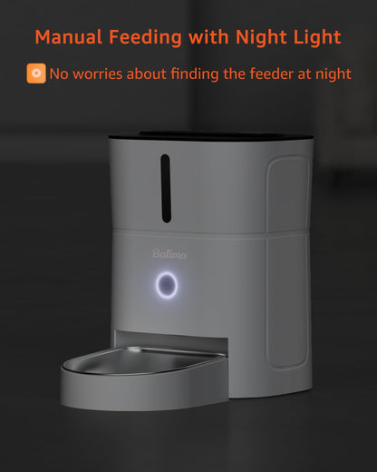 Balimo Automatic Cat Feeder, 3L, Stainless Steel Bowl, 1-6 Meals a Day, White