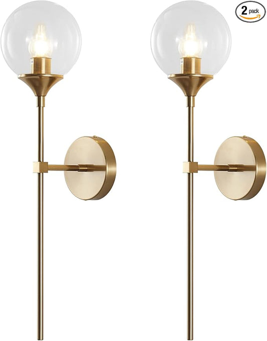 KCO Lighting Gold Globe Wall Sconce Mid Century Modern Glass Wall Light Fixtures Bathroom Mirror Vanity Wall Lamp Set of Two for Living Room Bedroom
