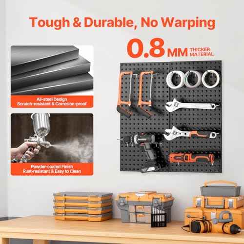 VEVOR Metal Pegboard Panels, 24" x 12" Pegboard, 2 Panels, Heavy Duty Steel Peg Board Wall Organizer, for Living Room Garage Tool Storage Workbench Office Organization Craft Room Kitchen Home, Black