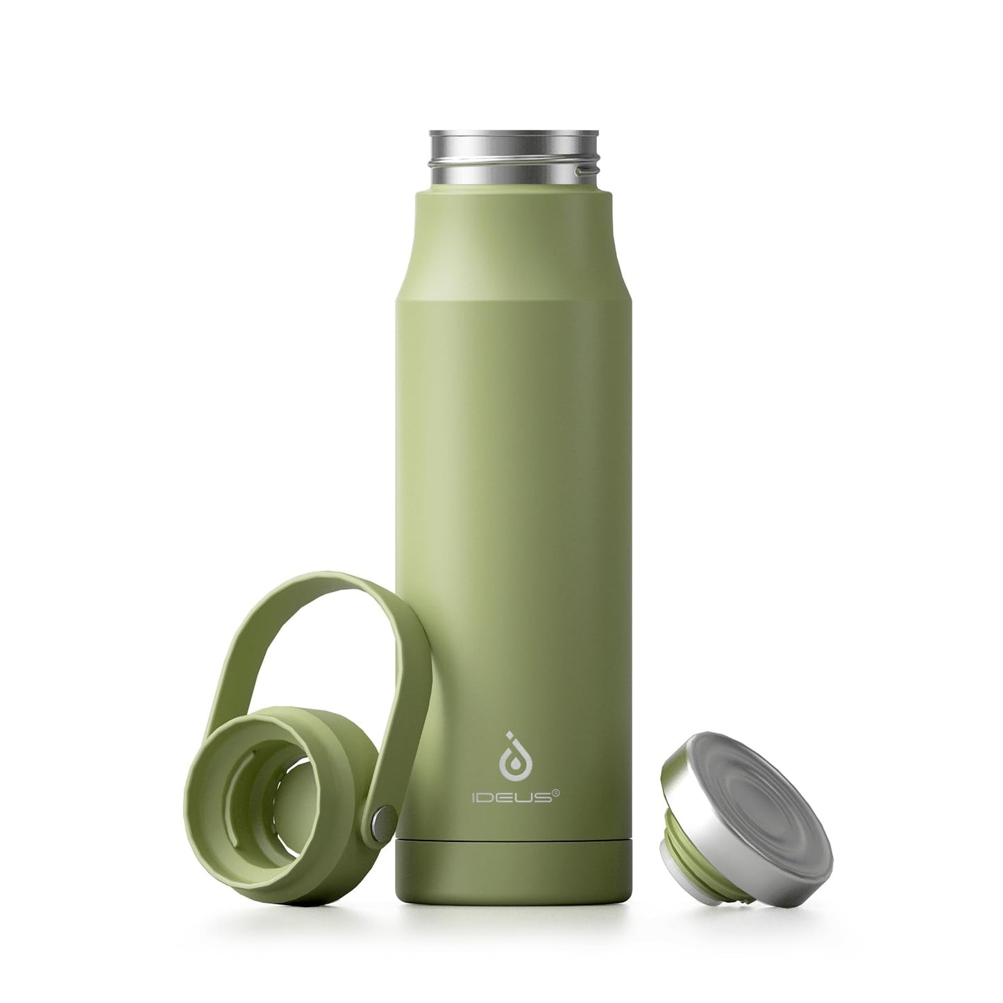 IDEUS Insulated Stainless Steel Water Bottle 17 oz Push Button Lid & Leakproof Travel Mug for Hot/Cold Beverages Fits Most Cup Holder (Grass Green)