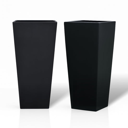 GreenShip 27" Tall Planters, Set of 2 – Black Outdoor Planter for Front Porch & Tall Plants, Weather-Resistant, with Drainage Hole & Rubber Plug (No Plants Included) (Black-2pcs)
