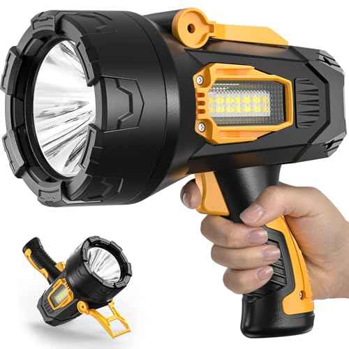 LBE Rechargeable Spotlight, Super Bright 90,000 Lumens Led Flashlight Handheld Spot Lights Outdoor with Cob Light, 10000?Ah Long Lasting Large Spotlight for Hunting Boating Camping
