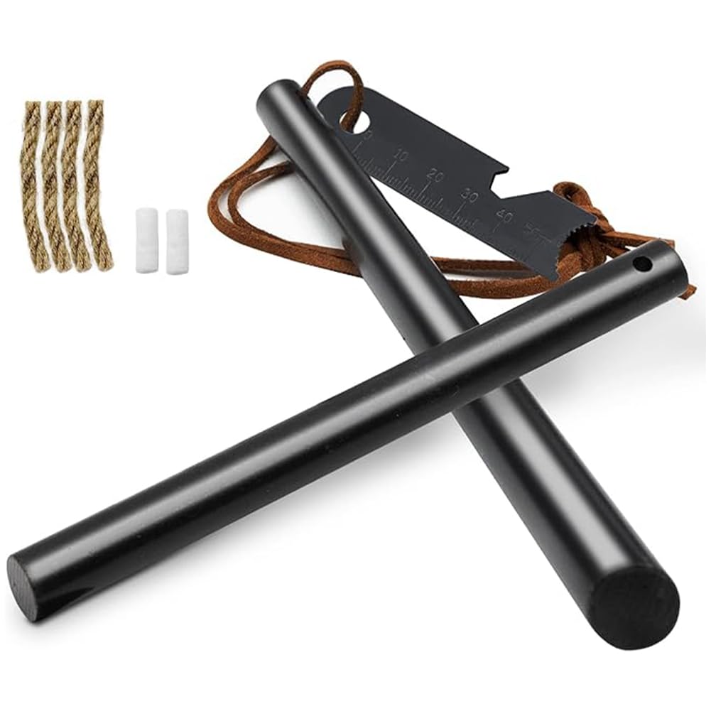 BCHARYA Fire Starter Survival Tool, Ferro Rod Kit with Leather Neck Lanyard and Multi-Tool Striker, Flint and Steel Survival Igniter with Tinder Rope and Tab for Camping, Hiking and Emergency