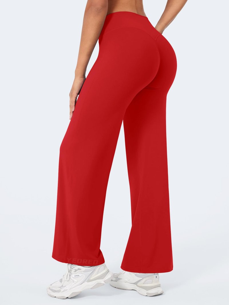 YEOREO Workout Leggings Womens No Front Seam Straight Leggings 29" High Waist Buttery Eddiy Gym Yoga Pants Red S