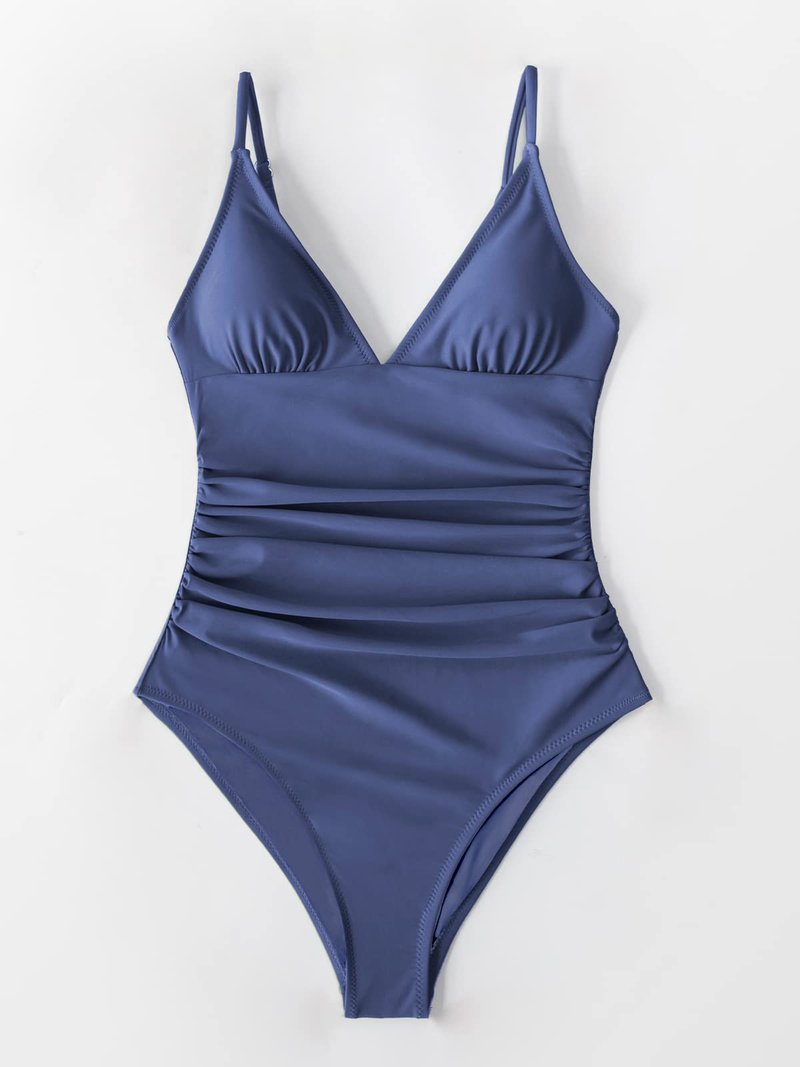 CUPSHE Women's One Piece Swimsuit Tummy Control V Neck Two Piece Bathing Suits, XL Dark Slate Blue