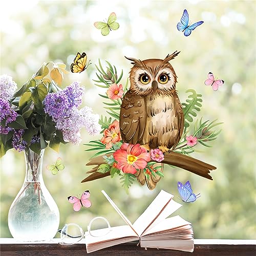 Cute Little Owl Butterfly £¦ Flower Wall Stickers, sacinora DIY Cartoon Animal Wall Decals Removable Vinyl Peel and Stick for Window Living Room Children's Room Bedroom Nursery Decorations