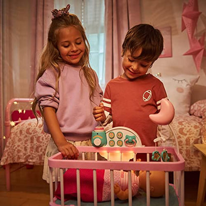 Nenuco - Good sleep cradle, interactive cot with lights and sounds, with a soft body doll for the youngest children and accessories such as bottle and soother, Famosa (700017203)