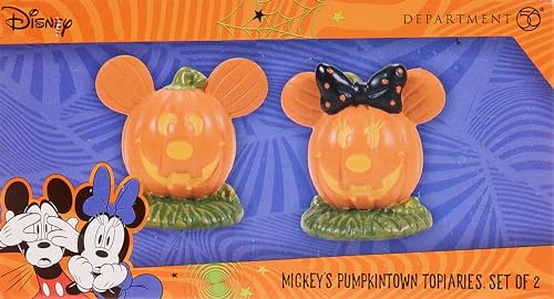 Department 56 Disney Village Halloween Accessories Pumpkintown Mickey and Minnie Mouse Topiaires Figurine Set, 1.75 Inch, Multicolor