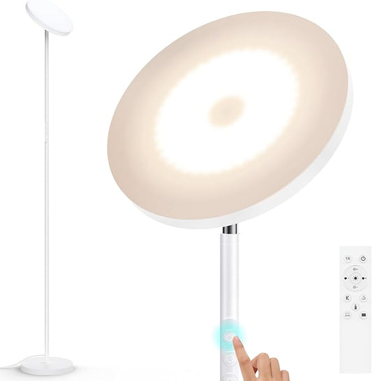Floor Lamp,Bright 36W 3500LM Standing Lamp with Remote, 2700K Soft White to 6500K Cool White Adjustable,Touch Control Dimmable Torchiere Tall Light for Living Room,Bedroom,Office,Sofa(White)