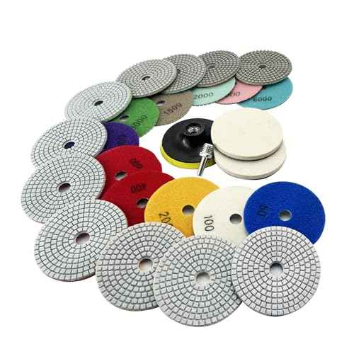 4 Inch Diamond Polishing Pads Kit, 15PCS Wet/Dry 50-6000 Grit for Granite, Concrete, Marble, Quartz, Stone ? Works with Drill, Grinder, Polisher, Includes 5/8¡¯¡¯-11 Backer Pad
