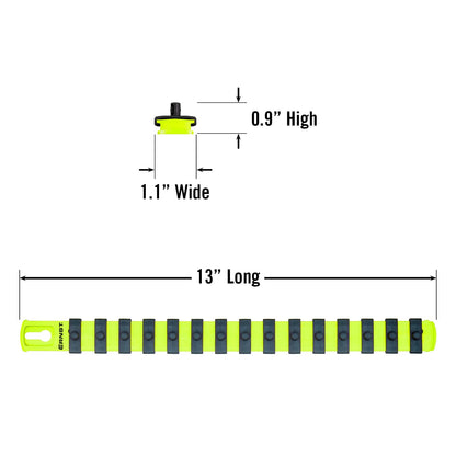 ERNST 13-Inch Socket Rail Organizer with 15 1/4-Inch Twist Lock Clips, High Visibility (8437HV)
