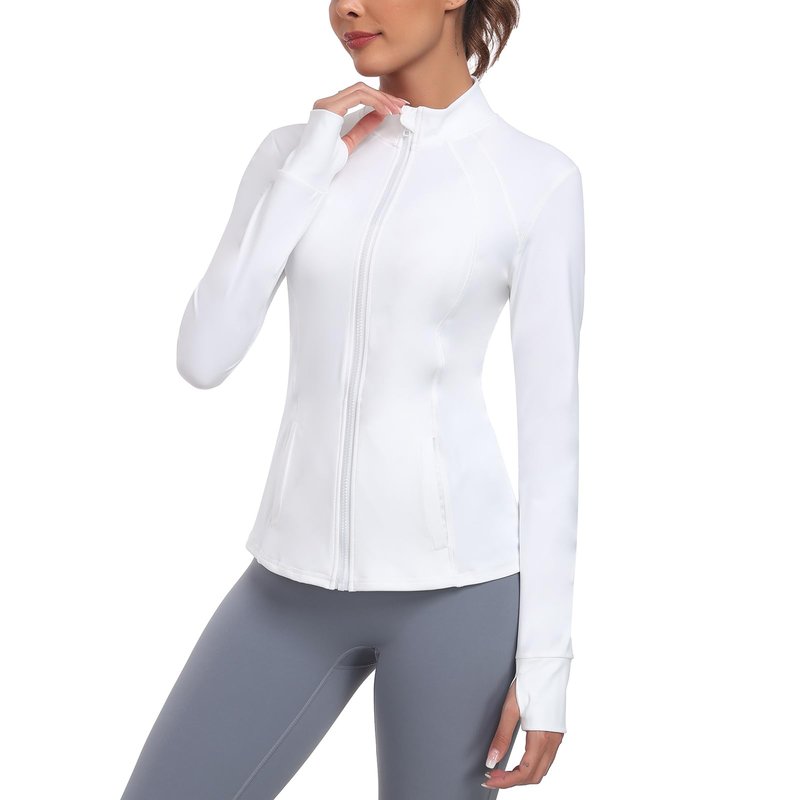Zyrulix Women's Athletic Full Zip Lightweight Workout Jacket With Pockets Running Yoga Sportwear With Thumb Holes